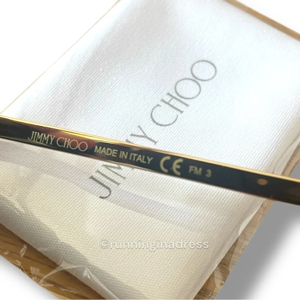 New In Case Jimmy Choo Olye Square Sunglasses In Black & Gold Glitter Accent